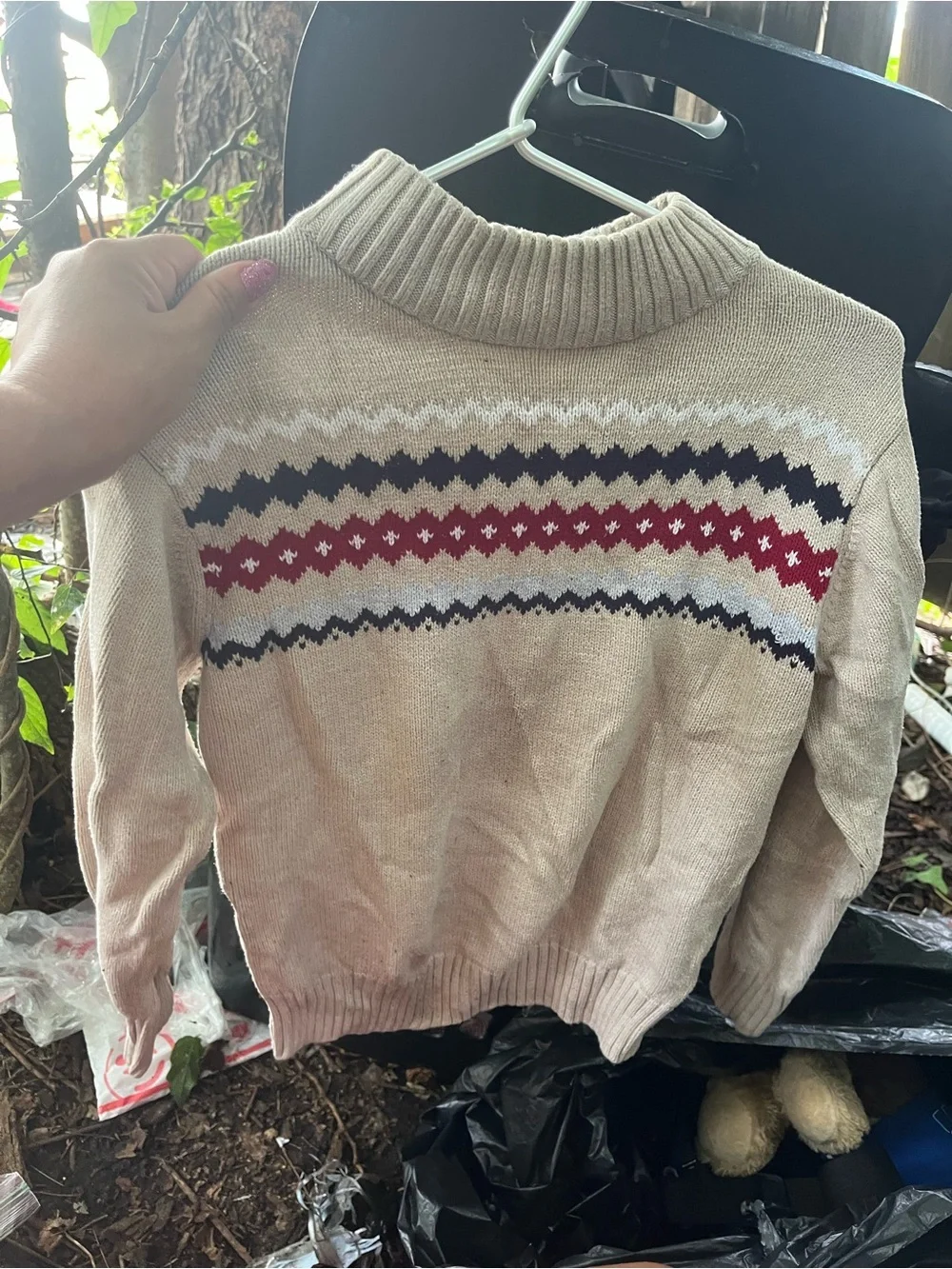 Gymboree Beige Fair Isle Turtleneck Sweater with Red & Navy Accents